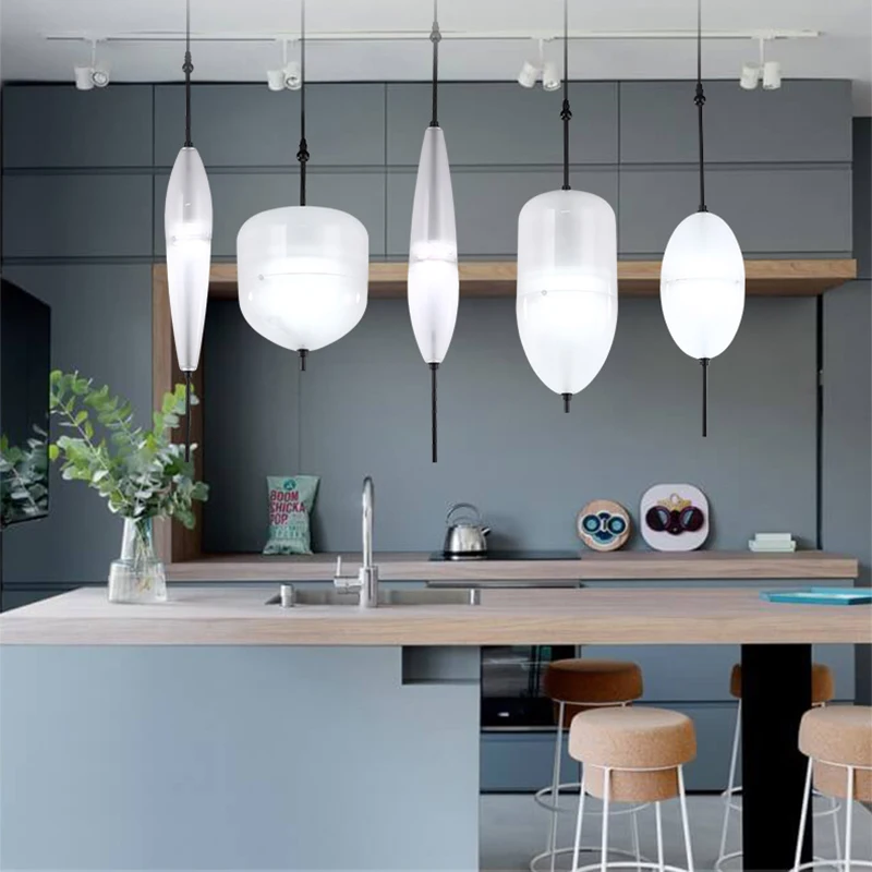 

Nordic modern teardrop-shaped blue glass pendant light LED art deco simple white hanging lamp for living room restaurant kitchen