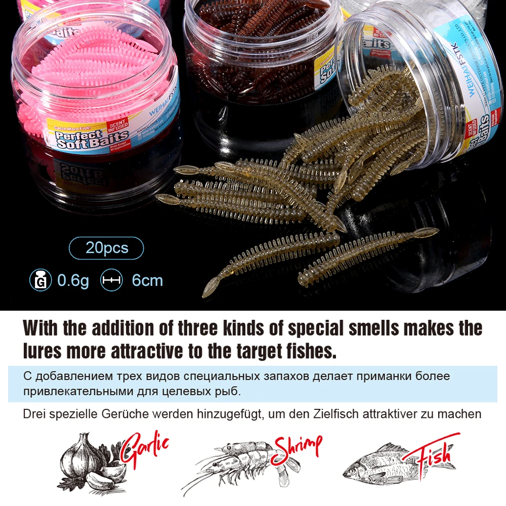 Wobbler soft Fishing Lure 20Pcs/jar 60mm 0.6g Artificial Lures Fishing Worm Silicone Bass Pike Swimbait Jigging Plastic Baits