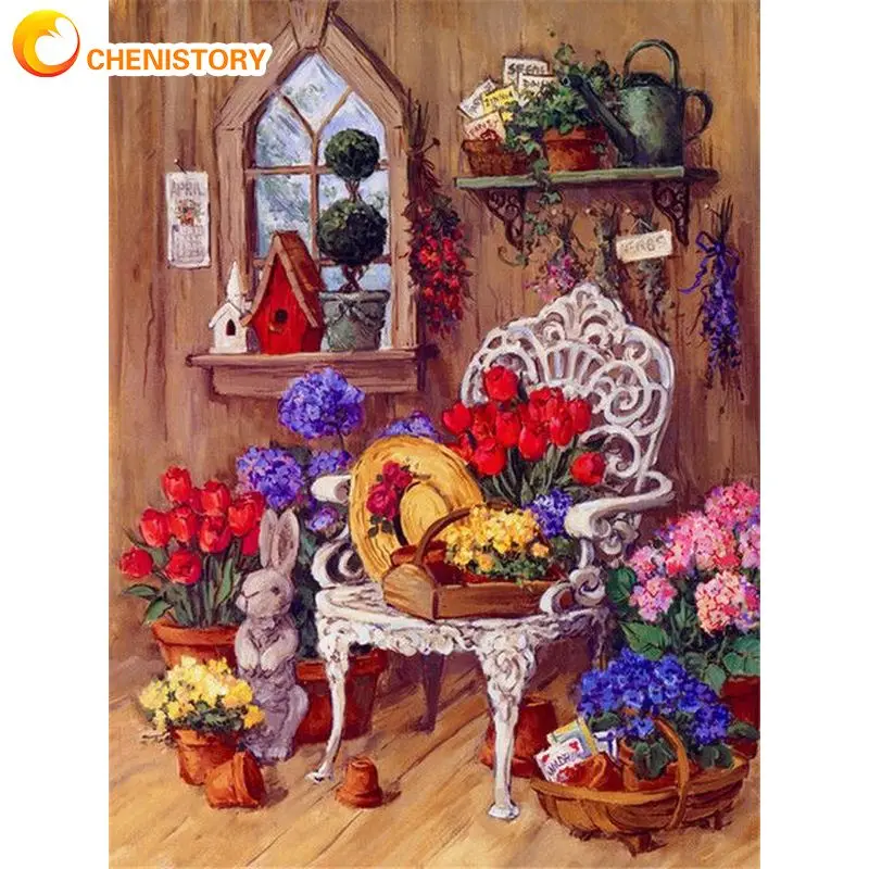 

CHENISTORY 60x75cm Frame Painting By Number Abstract House Flowers Picture By Numbers Acrylic Paint On Canvas For Home Artwork