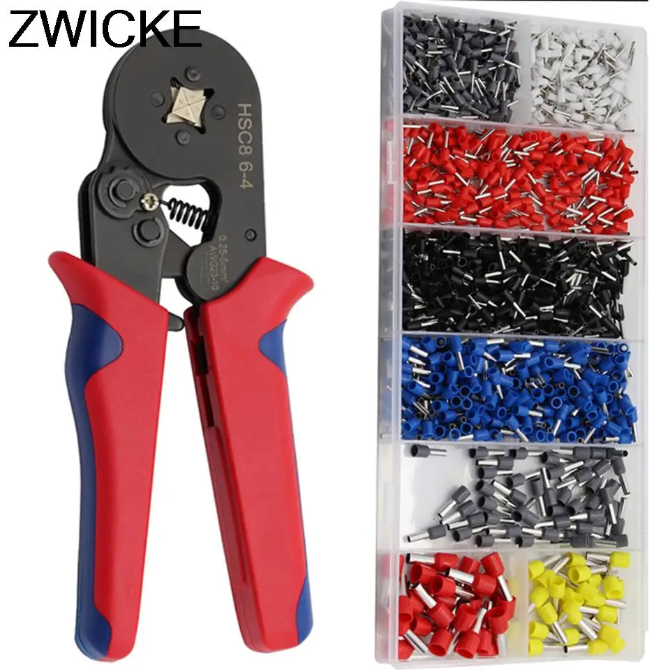 

HSC8 6-4 0.25-10mm2 23-10AWG Crimping Pliers 1200pcs Terminals For Tube Type Needle Type Terminal Crimp Self-Adjusting Tool