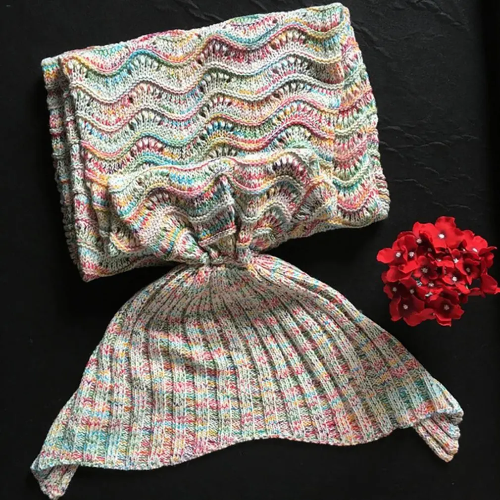 Одеяло вязаное ручной работы с хвостом русалки 10 цветов | Дом и сад