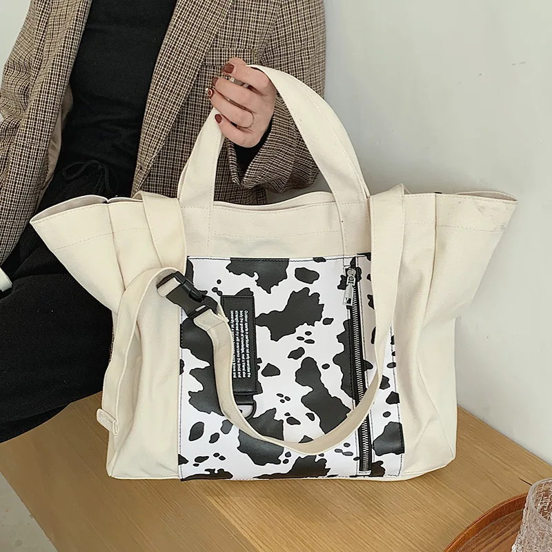 

VreyMe Casual Canvas Shoulder Bags For Women Fashion Cow Pattern Large Capacity Shopping Tote Bag Lady Wild Crossbody Bag Bolsos