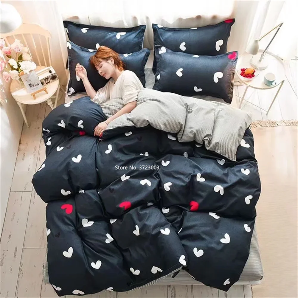 

Pink And White Double-sided Printed Black Dot Bedding Collection Fashion Minimalist Duvet Cover King Queen Size Sheet