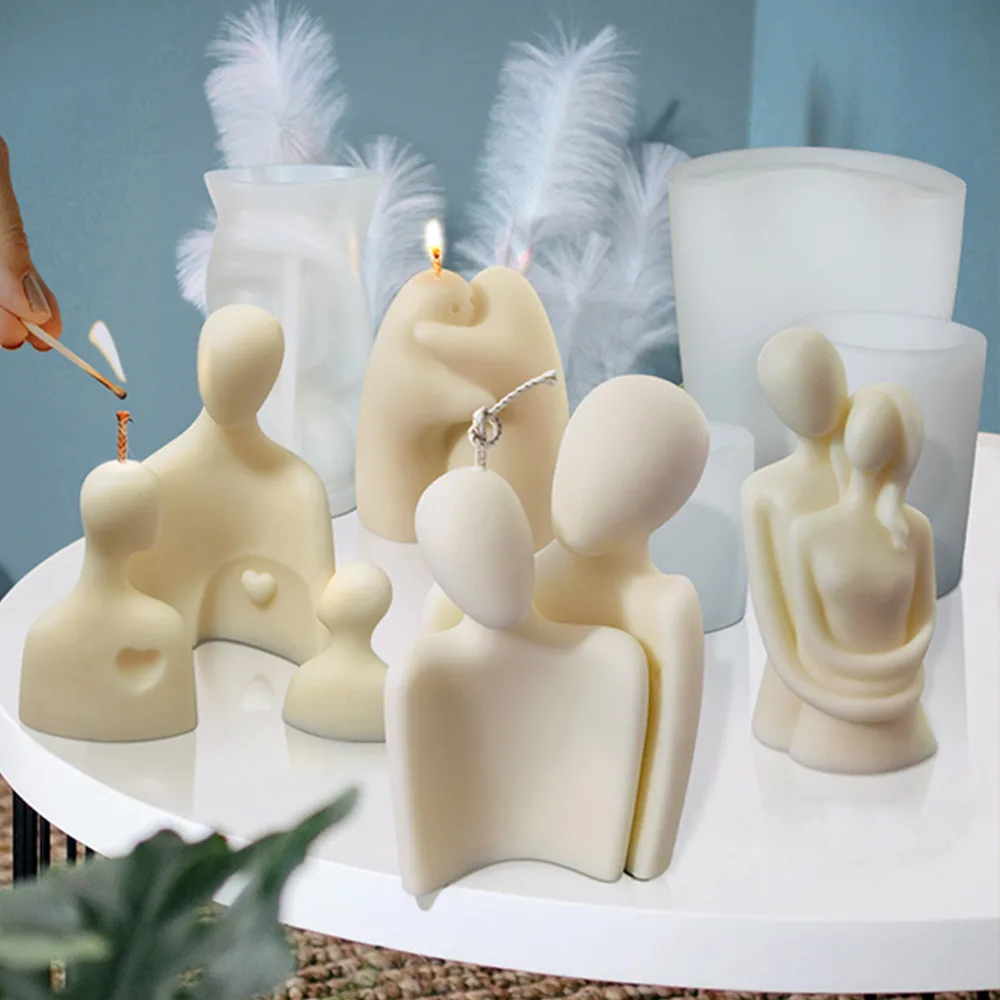 Molde para velas de aromaterapia, retrato 3D, estatua, fabricación de velas, bricolaje, pareja, jabón, pastel, Molde de resina, modelado de abrazo, decoración del hogar