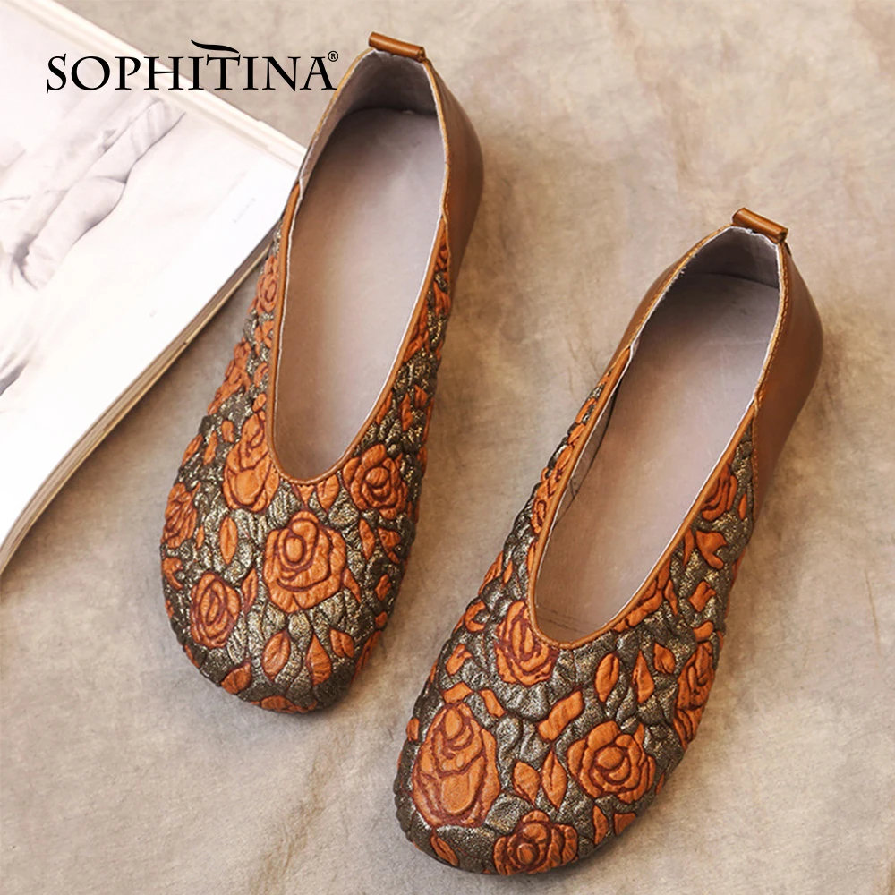 

Женские туфли в этническом стиле SOPHITINA, кожаные туфли для мам, оригинальные туфли ручной работы в стиле ретро с цветами, HO933, весна/осень