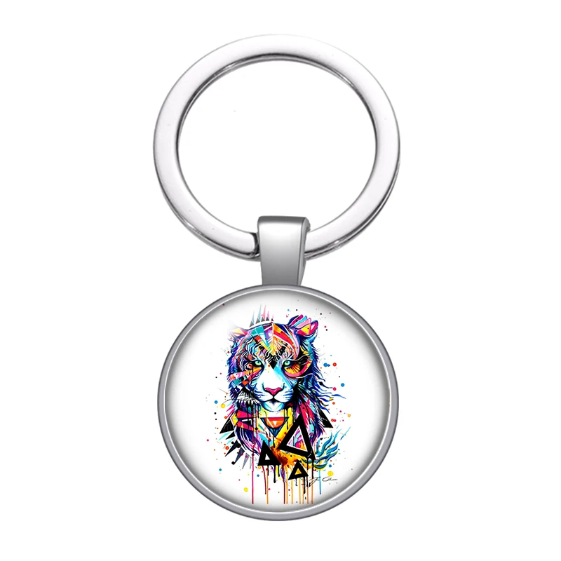 Брелок для ключей с мультяшными животными тигром фламинго стеклянным кабошоном