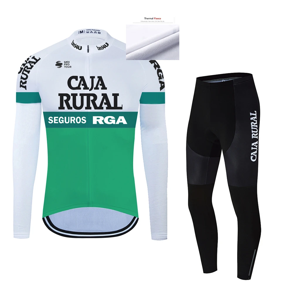

2021 CAJA RURAL Winter Men New Thermal Fleece Cycling Jersey Set Long Sleeve Bicycle Clothing MTB Wear Maillot Ropa Ciclismo