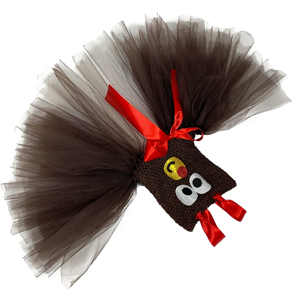 Платье пачка с изображением коричневого оленя рождественское платье для девочек