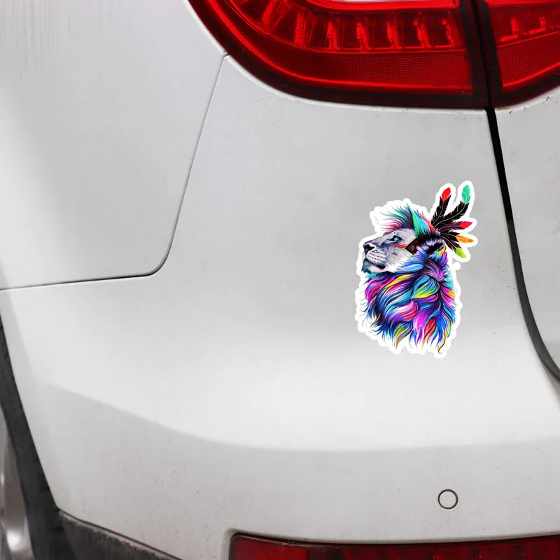 

Fashion Animal Lion with Colourful Hair Car Stickers Decals Waterproof Bumper Boot Decals PVC 18cm X 12cm