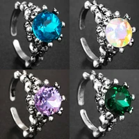 vintage romantic big stone crystal engagement opening rings for women jewelry goth fashion adjustable ring wedding gift hot sale