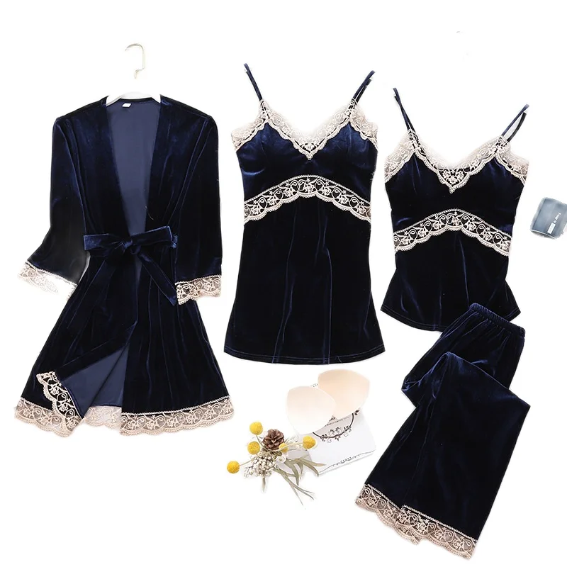 Женский комплект одежды для сна сексуальные пижамы золотой бархатный халат