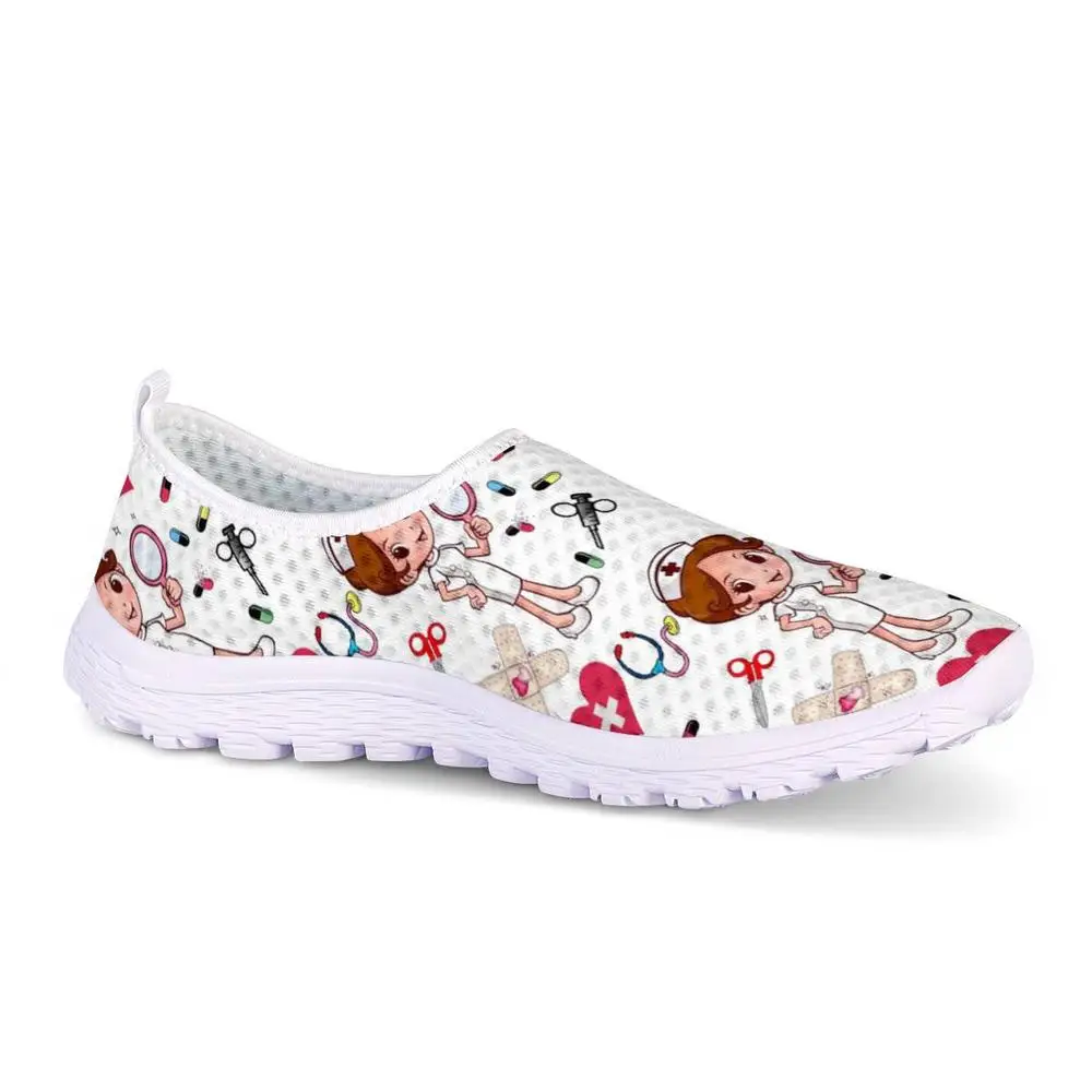 FORUDESIGNS Cute Cartoon Nurse/Doctor Pattern Women Slip On Sneakers Casual Ladies Shoes Spring/Autumn Nursing Female Flat Shoes