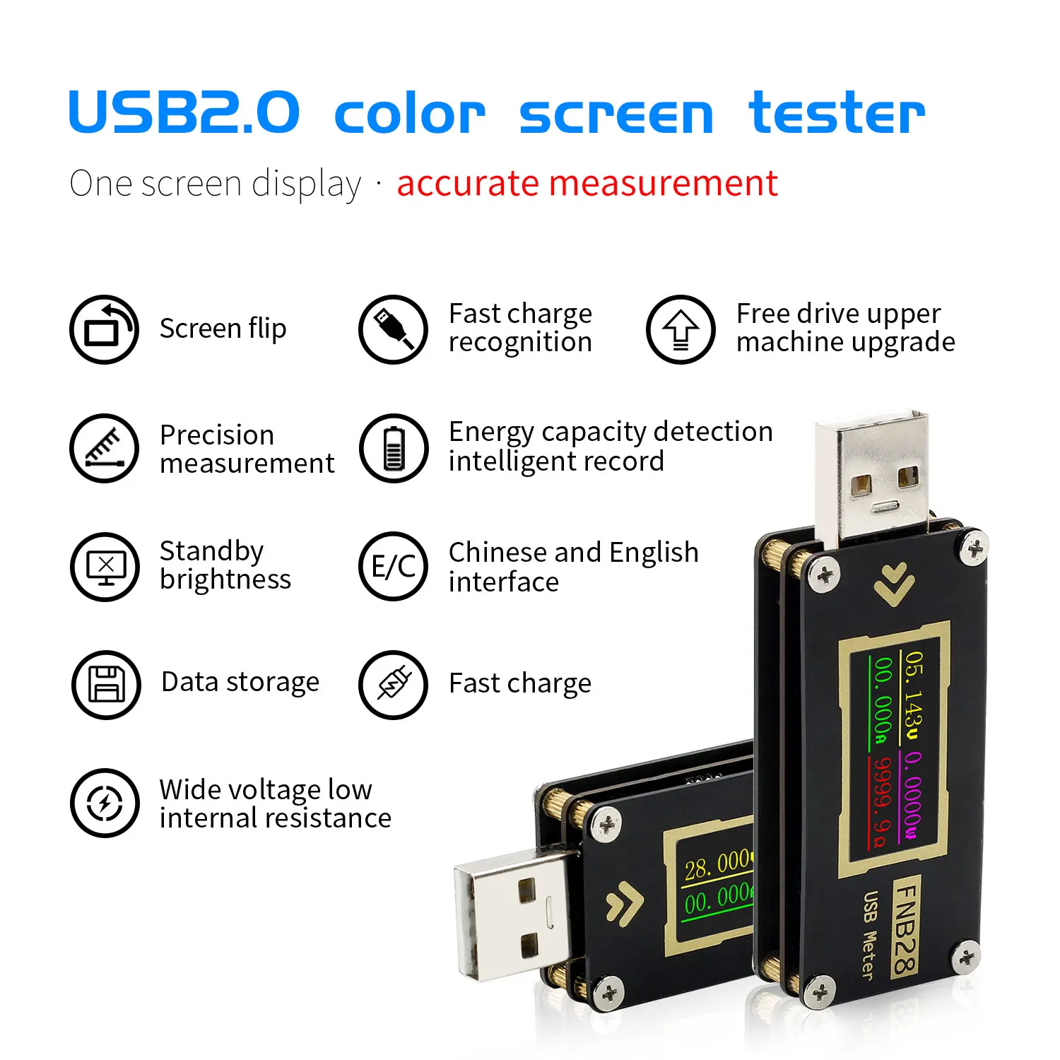 Измеритель тока и напряжения FNB28 USB тестер QC2.0/QC3.0/FCP/SCP/AFC протокол быстрой зарядки