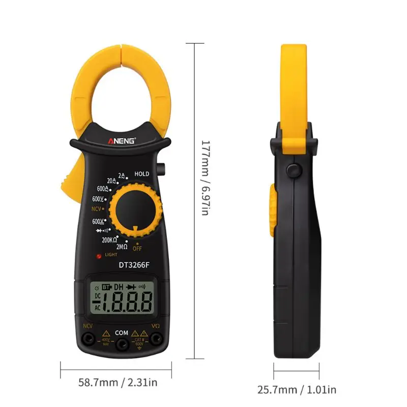 

DT3266F LCD Digital Clamp Multimeter Amperemeter Electrical Clamp Meter AC / DC Voltage Resistor Tester with Buzzer P9JE