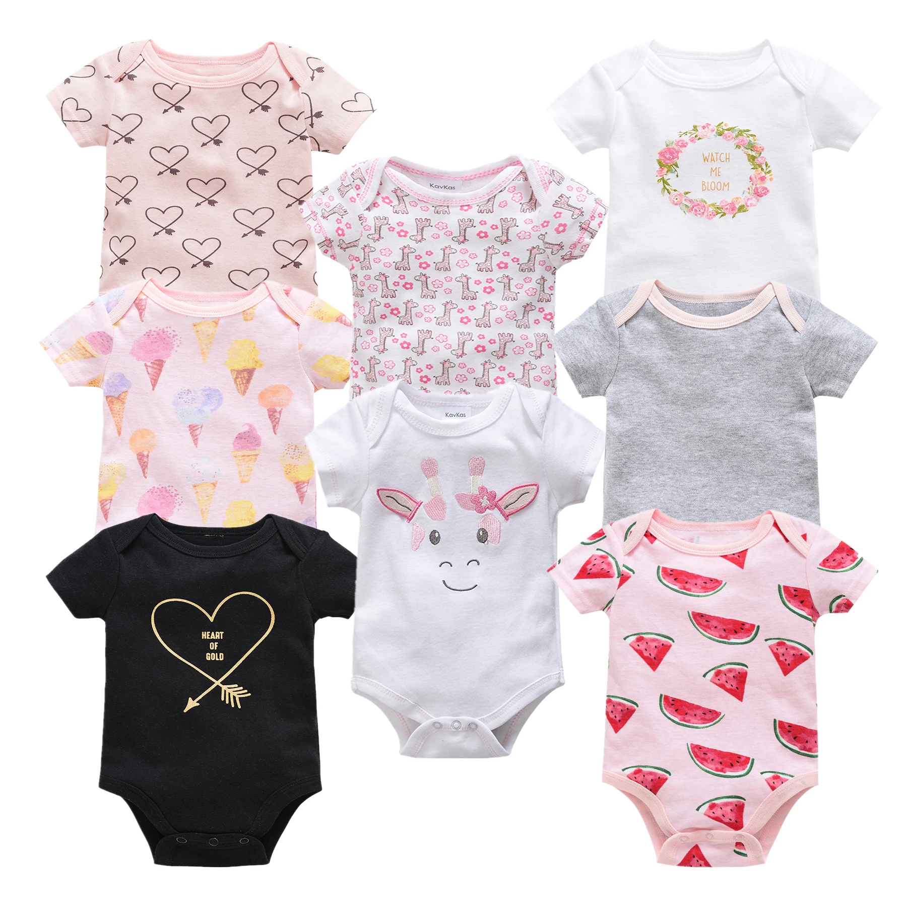 

Honeyzone 8pcs/Set Newborn Baby Clothes Onesie Girl Naissance Bebes Fille Cute Print Twins Bodysuits Summer Infants 0-12m Pelele