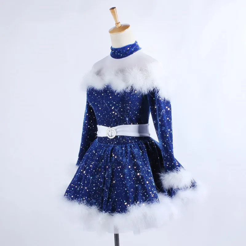 

H2674 Children Ballet Dancing Dress Girls Autumn Winter Long Sleeve Feather Stage Performance Costume Professional Dancewear
