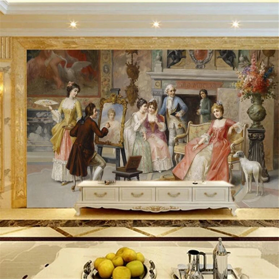 

Drop Shipping Custom Wallpaper Stereo Photo Mural European Court Oil Painting Background Wall Living Room Bedroom 3d Wallpaper