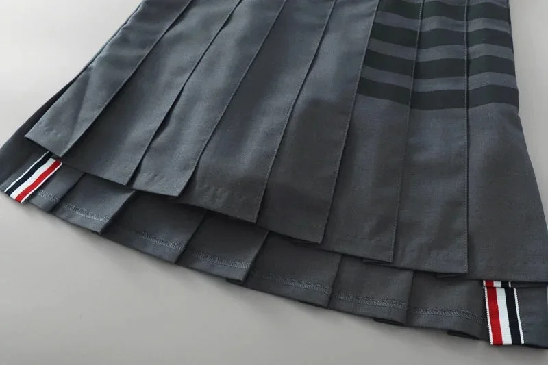 

2021 New College Style Four-bar High-waist Pleated A-line Skirts Women Summer Casual Patchwork Mini Skirt Female Korean Harajuku