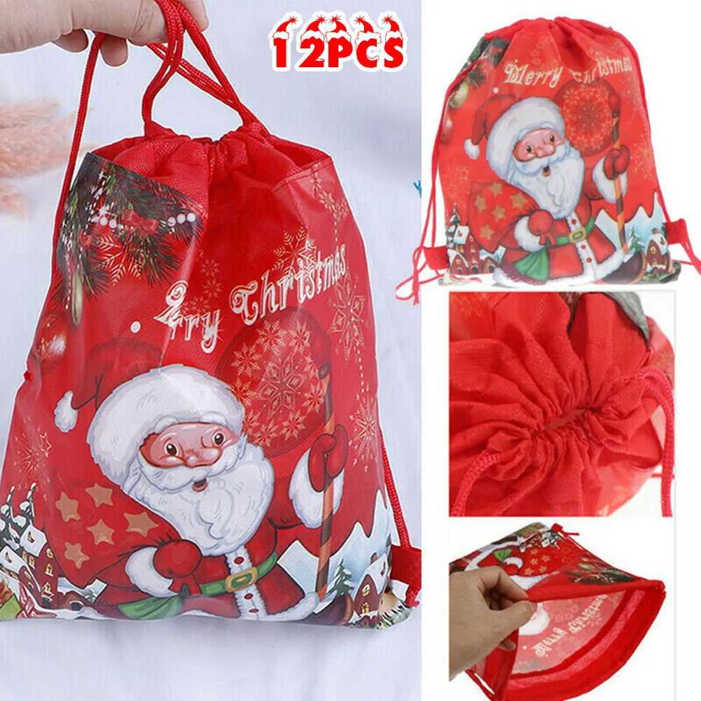 

Non-woven Bundle Pocket Santa Candy Bag Christmas Sacks Reusable Drawstring Wrap Present Gift Party Bags Noel Storage Bag