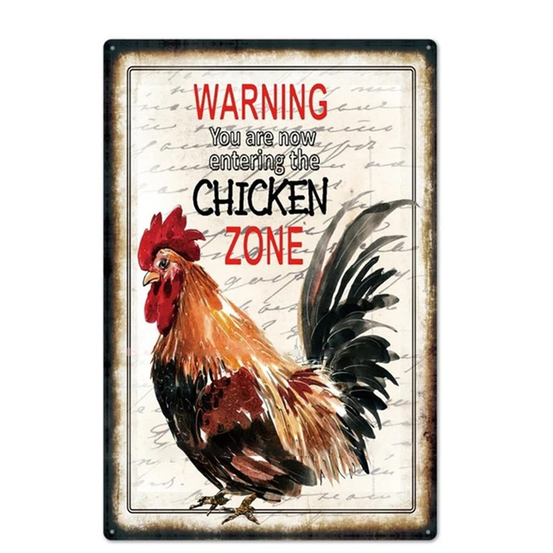 

Farm Sign Chicken Zone Eggs Vintage Metal Plaque Tin Sign Tin Plate Painting Pastoral Art Wall Decor For Home Kitchen Restaurant