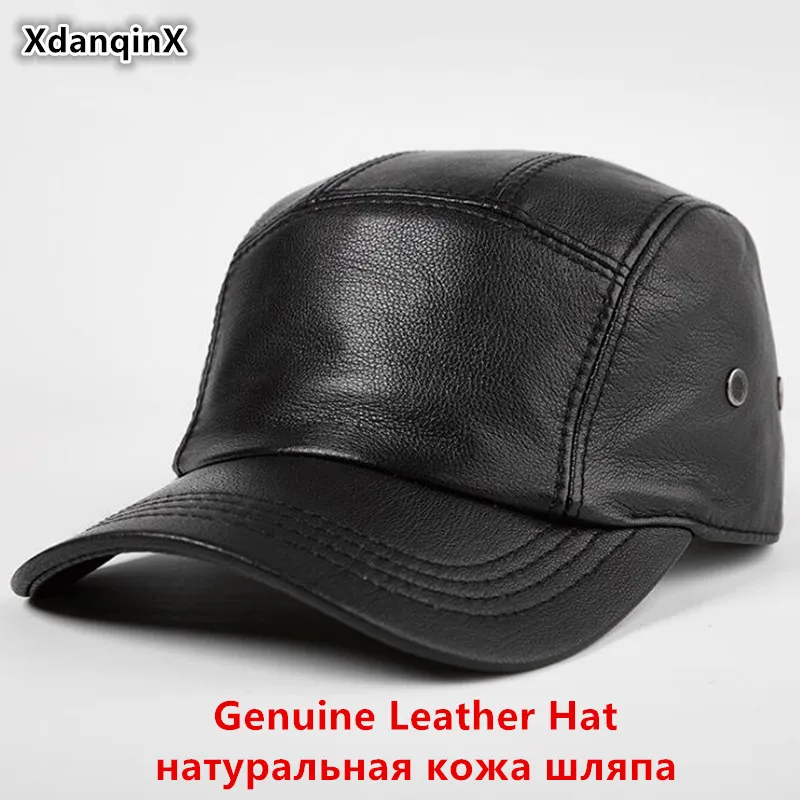 

XdanqinX Snapback Cap Sheepskin Leather Hat Men's Genuine Leather Baseball Caps Adjustable Size Bone Brands Hats For The Elderly