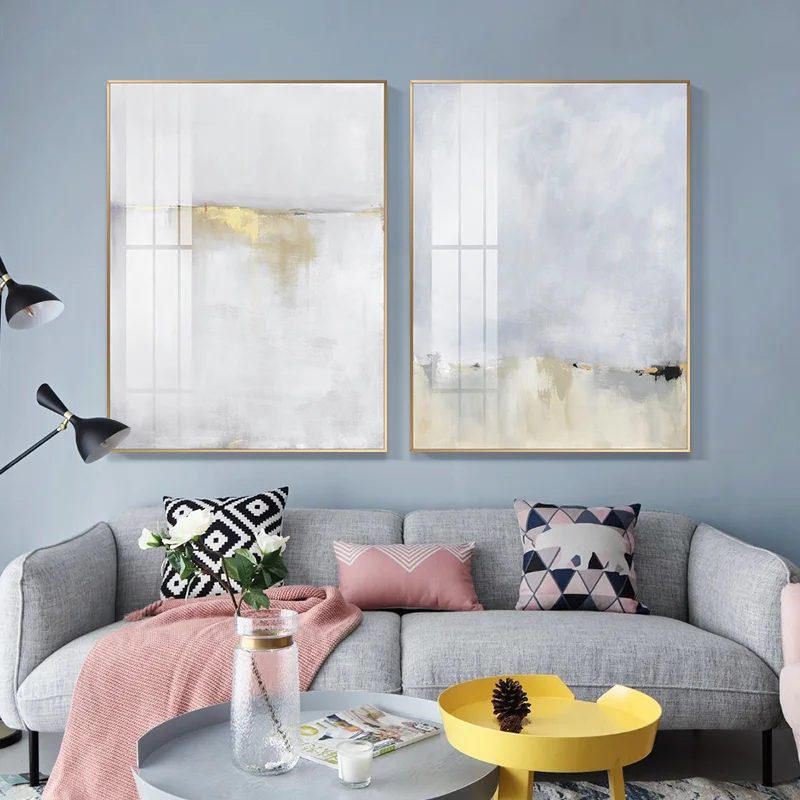 Холст абстрактная живопись белый светильник Золото Плакаты принты