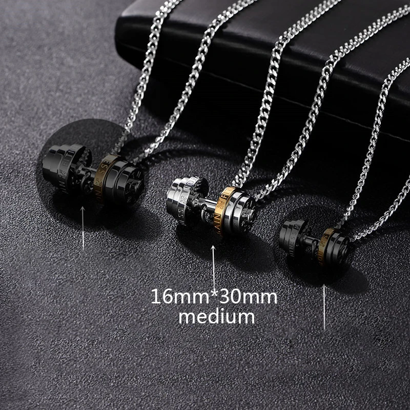 Medium gold Подвеска в форме Штанги Гантели серебряное ожерелье Золото Нержавеющая сталь Фитнес Спорт золотая цепочка ожерелье мужские аксессуары для женщин кулон - Окраска металла: Medium gold