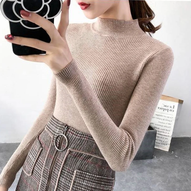 Women flat high-turn sweater Slim autumn and winter models were thin Thin head solid color short women | Женская одежда