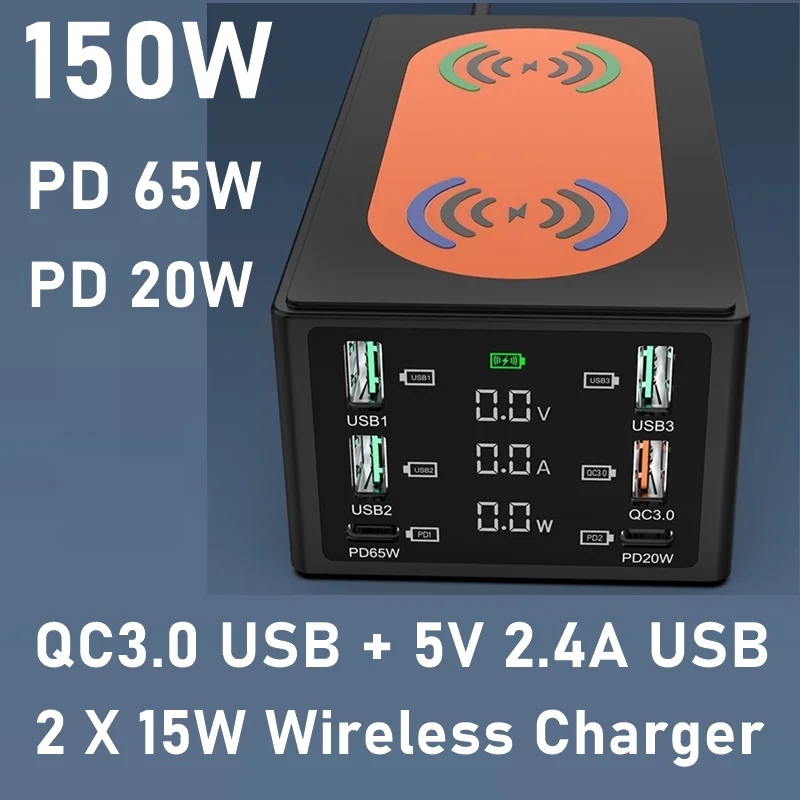 150w multi usb wireless charger for iphone 11 12 pro max pd 65w charger qc 3 0 fast charging dock station for macbook air pro free global shipping