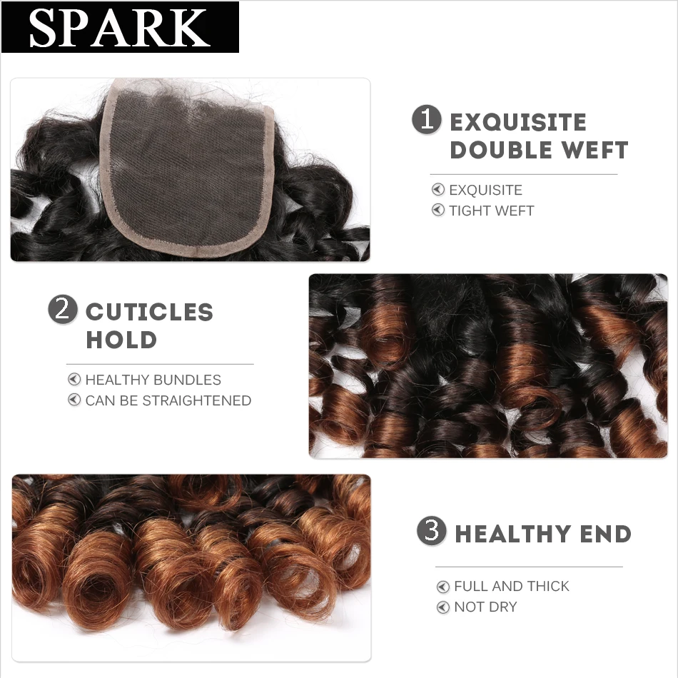 Spark Ombre бразильские Надувные кудрявые человеческие волосы на шнуровке натуральный цвет remy волосы для наращивания пряди с закрытием 1B/30 цветов