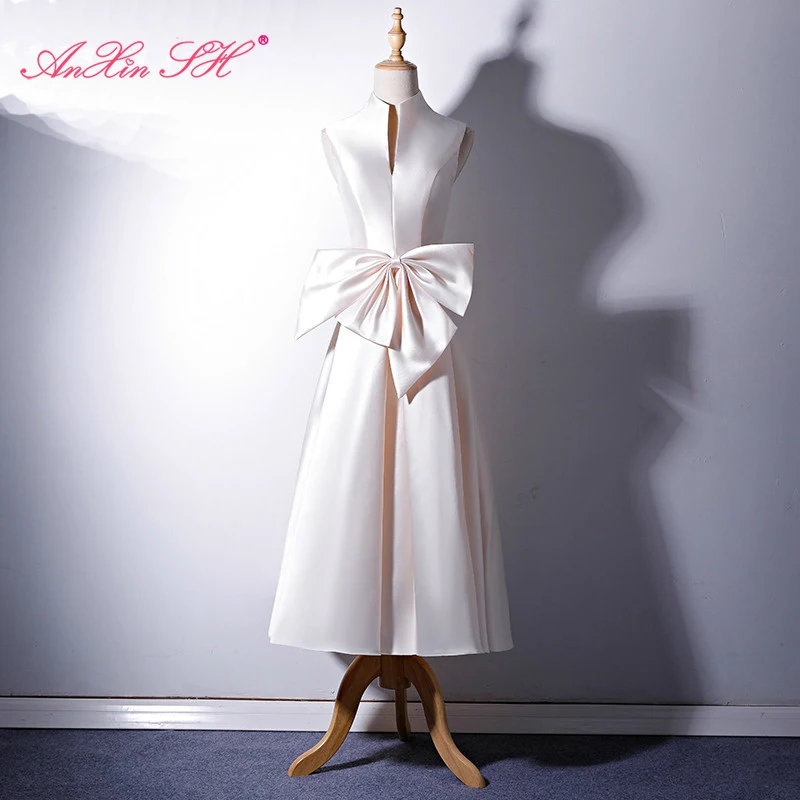 Атласное Вечернее платье AnXin SH для принцессы цвета шампанского с большим бантом