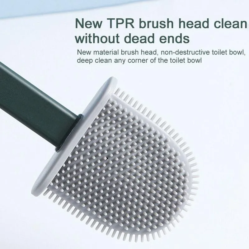 

Silicone Long Handle Toilet Brush Bathroom Scrubber Cleaning Brush Holder Quick Drying Set Household Accessories Supplies