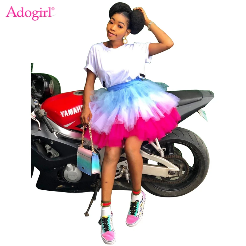 Adogirl/Радужная Seersucker мини-юбка-пачка для женщин модная каскадная многослойная