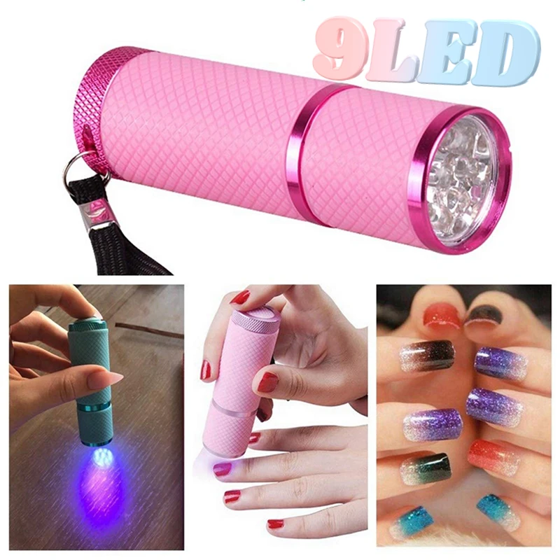 

9LED Portable Nail Lamp UV Mini Torch Flashlight Nail Dryer Curing Lamp Inspection Lights for Money Checking Anti-counterfeiting