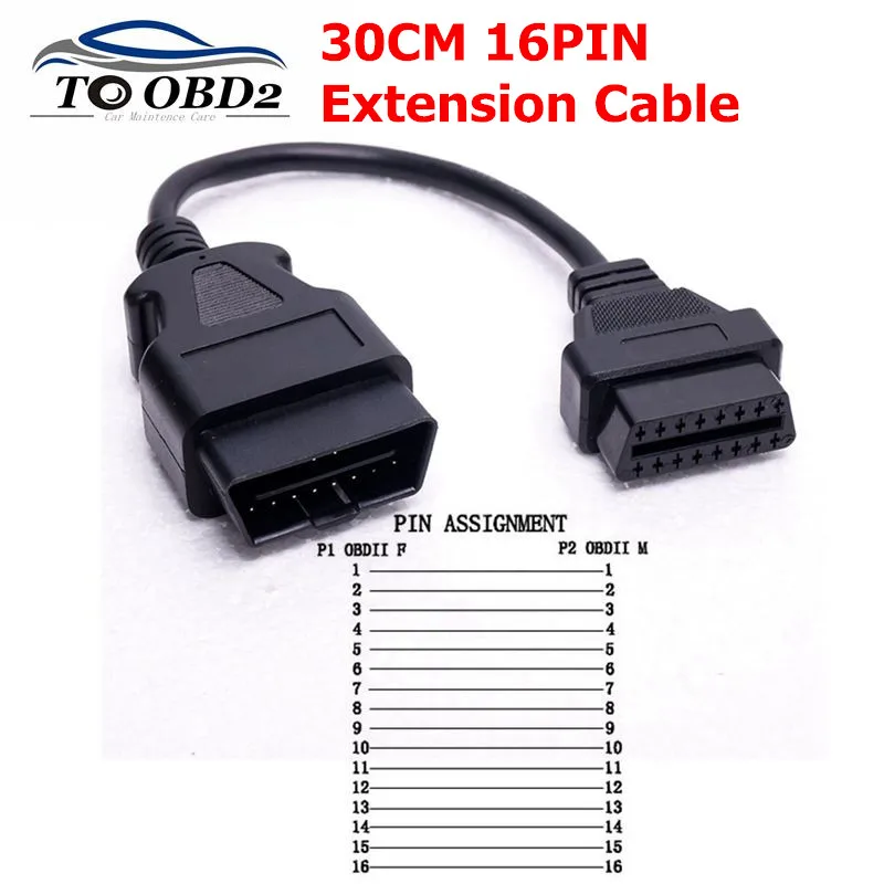 

Round 30cm OBD 2 II OBDII OBD2 16 Pin Male to Female Diagnostic Extension Cable 16PIN Wire Connector Adapter