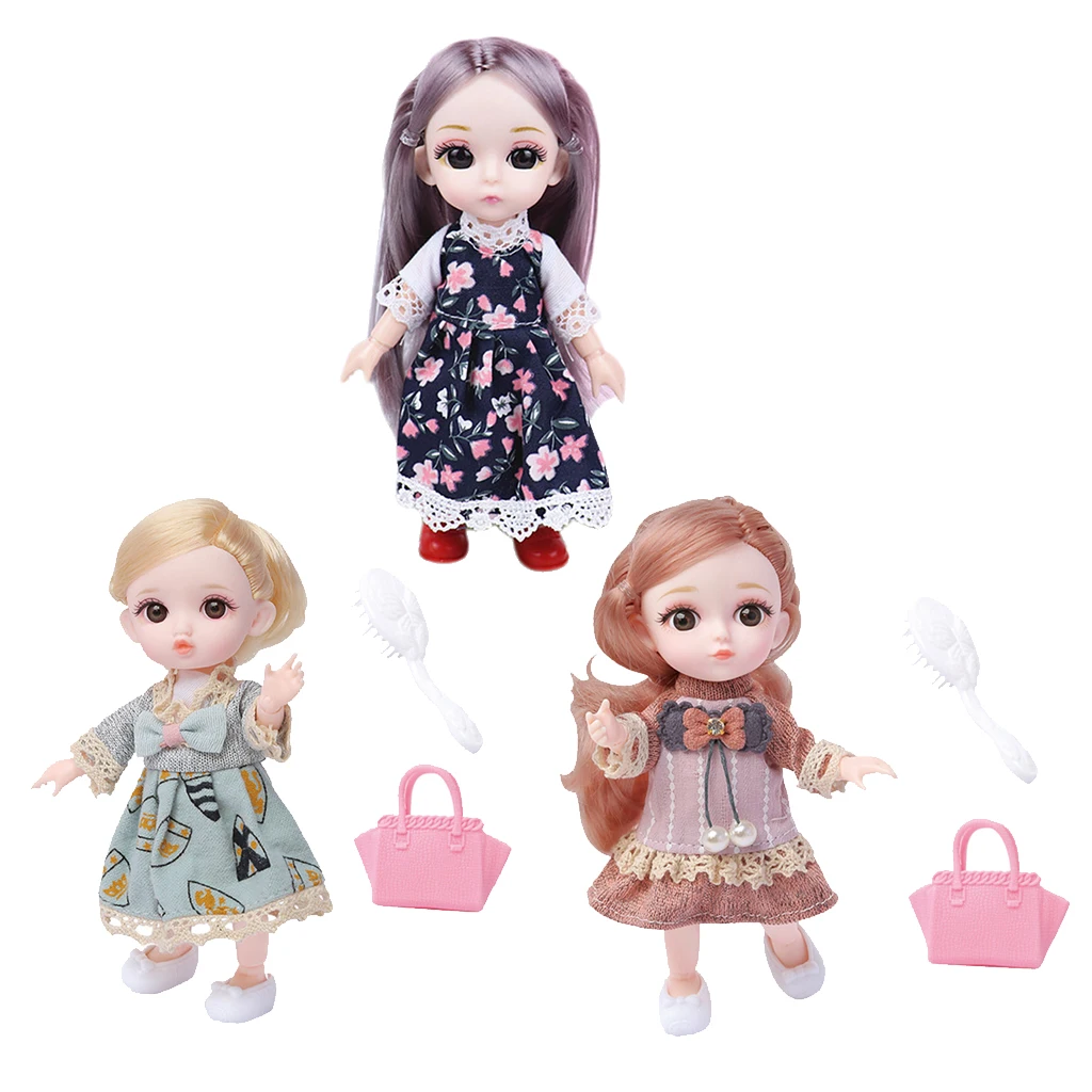 

3x Moveable Mini 14 Joints 16cm 1/12 Baby Doll Cute Dress Up Dolls Toy