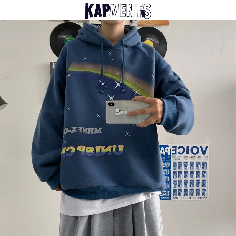

KAPMENTS Winter Tops Men Designer Hooded Hoodies 2022 Mens Printed Vintage Sweatshirt Streetwear Pullovers Male Harajuku Hoodie