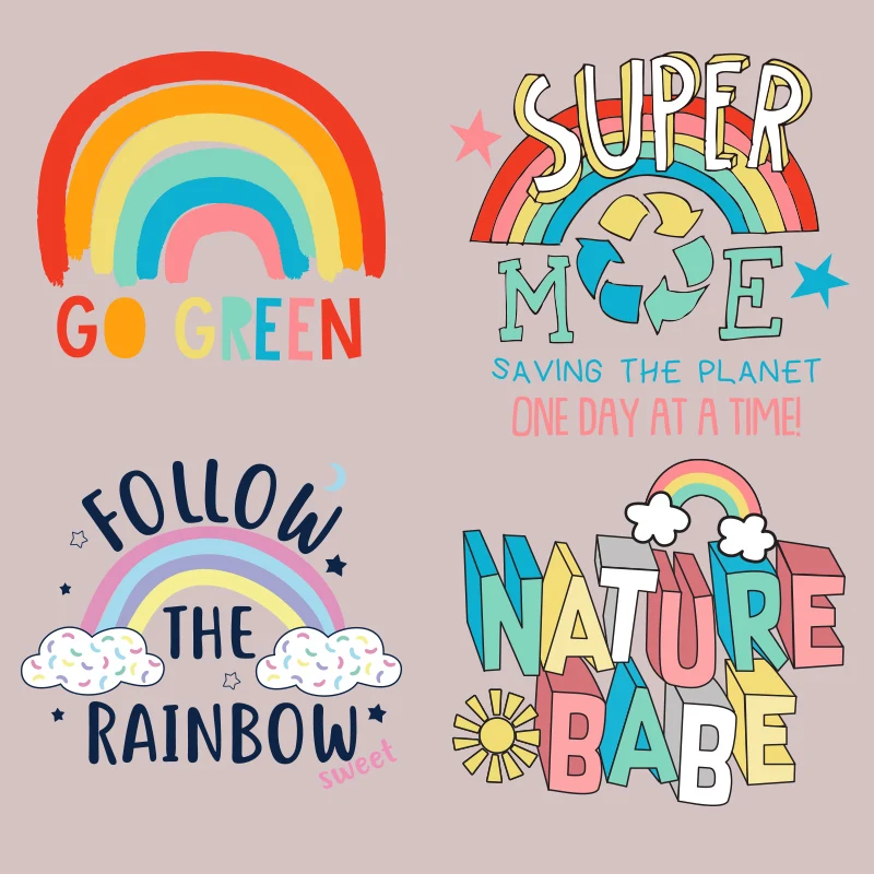 

Cute Cartoon Rainbow Colored Letters Pattern Heat Transfer for Clothing Printed Stickers Printed Decoration Washable