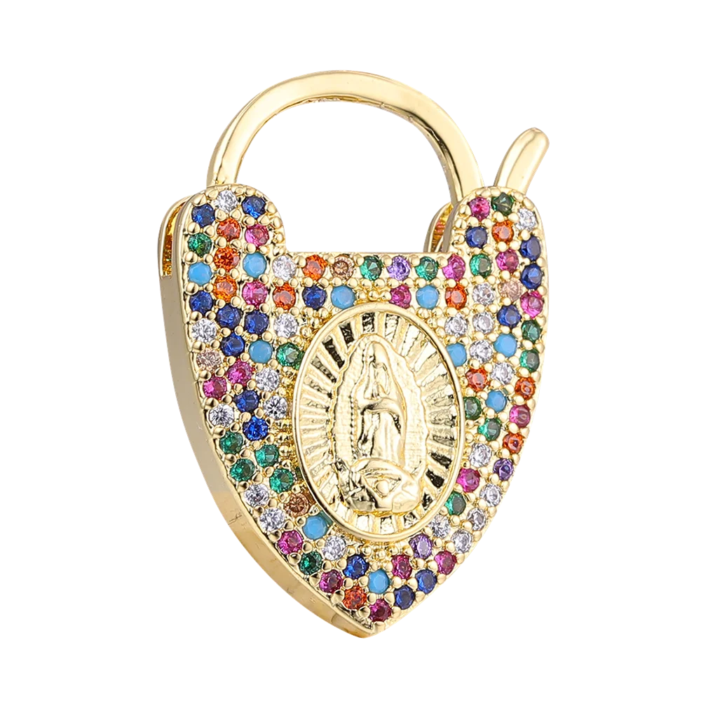 

Juya DIY Rainbow Zirconia Gold Virgin Maria Pendant Screw Carabiner Locket Clasps Accessories For Handmade Charms Jewlery Making