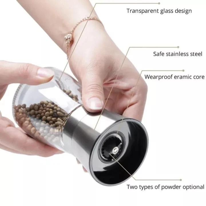 

1Pcs Stainless Steel Pepper Mill Manual Pepper Grinder Salt and Pepper Grinder Shaker Kitchen Tools Spice Bottles Glass 3 Sizes