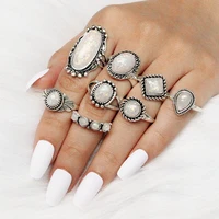 8pcs bohemian fashion retro natural stone rings for women knuckle ring