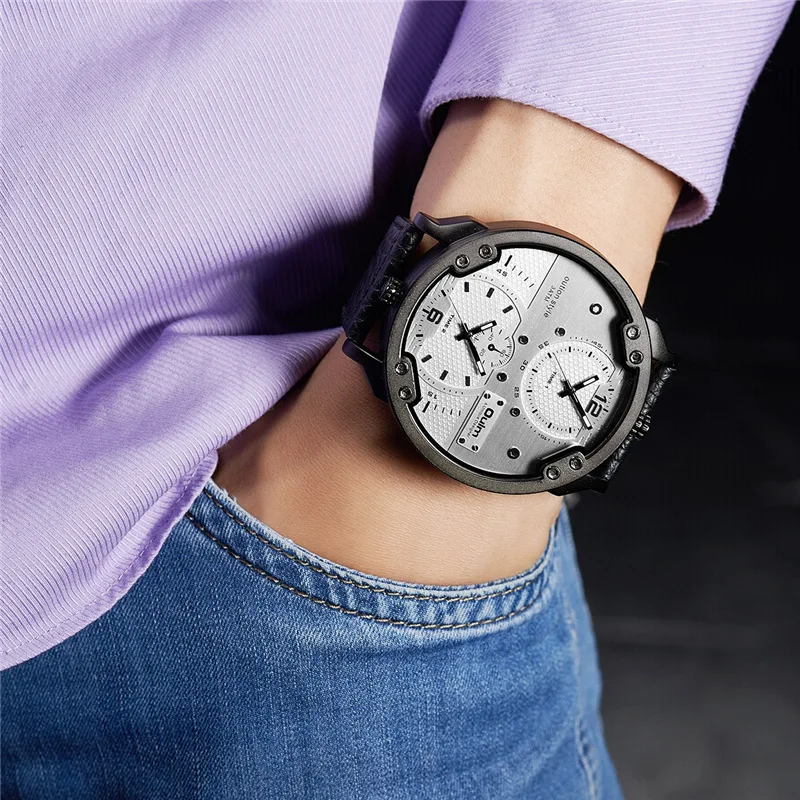 

Oulm HP3548M Super Big Dial Men's Watches Two Time Zone Luxury Brand Male Quartz Wristwatch Genuine Leather Strap Watch