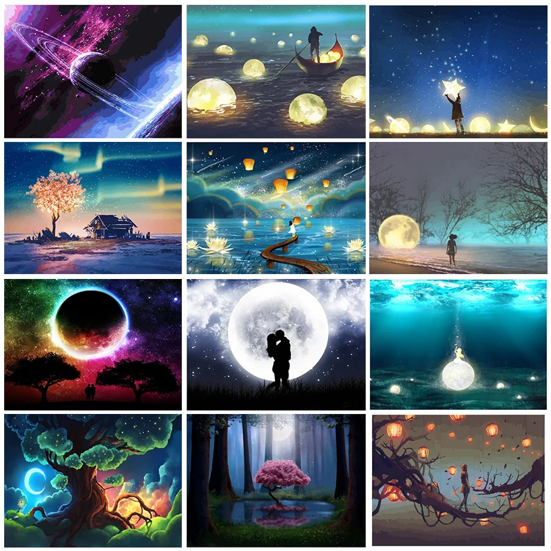 

Moon landscape DIY 5D Diamond Painting Full Square/Round Diamond Embroidery Mosaic Cross Stitch Home Decoration