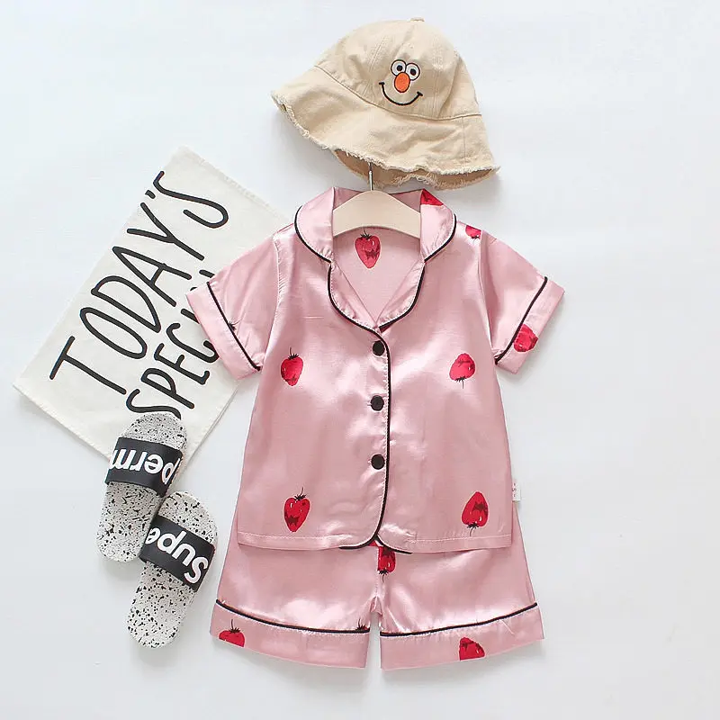 

Casual Sleepwear Suit Clothes Silk Kids Baby Girls Pajamas Set Cute Children Clothing Short Sleeve Kids Pajamas for Boys 2021