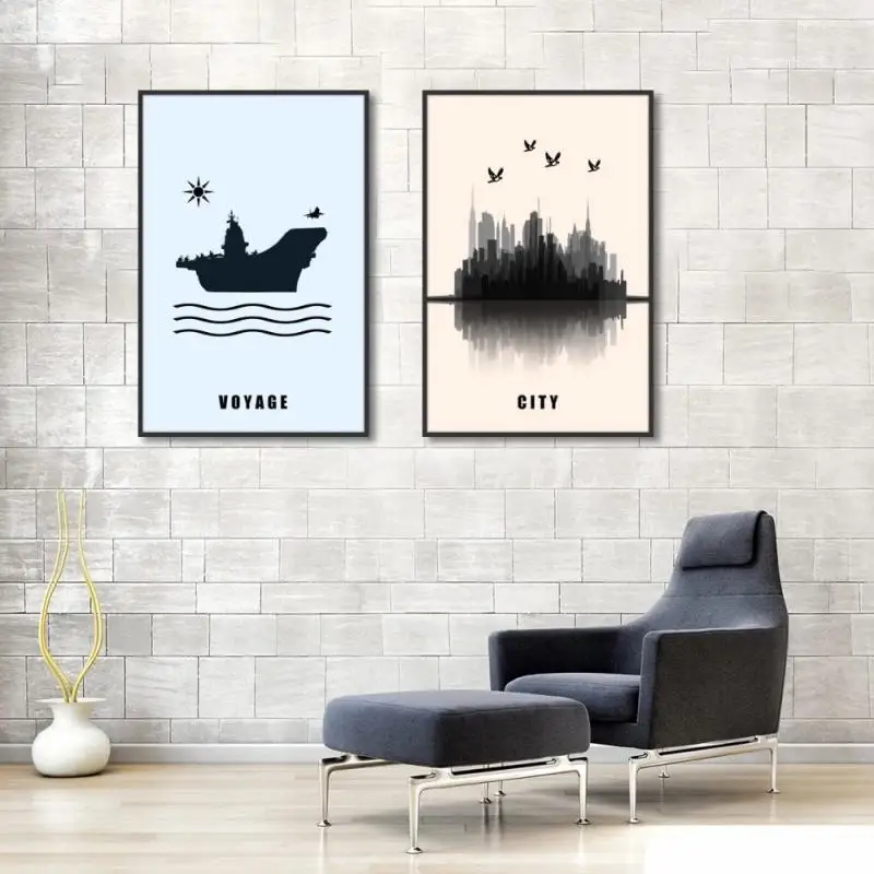 

Nordic Minimalist Poster Earthly Company Panoramic Silhouette Nautical Sea Surface Home Frameless Canvas Printing Black Poster