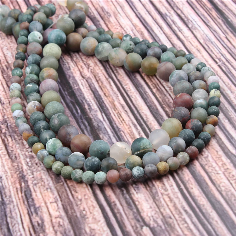 

HotSaleNaturalStoneFrosted Indian Agate15.5"PickSize4/6/8/10/12mmfitDiyCharmsBeadsJewelryMakingAccessories