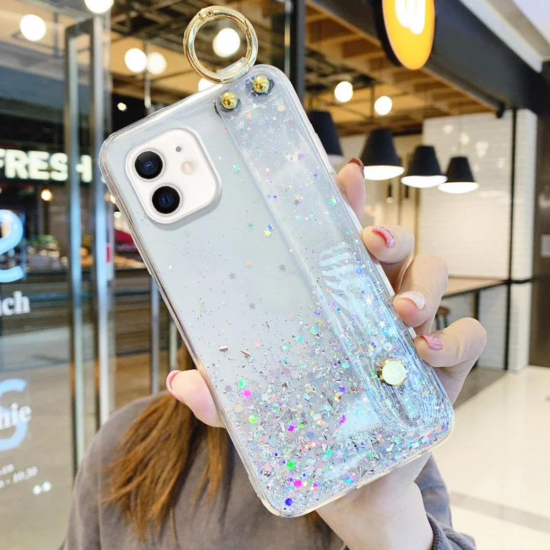 

Glitter Star Wrist Strap Case For iPhone 11 Pro Max XS XR X 7 8 Plus 6 6S Case Soft Epoxy Back Cover Coque For iPhone 11pro max
