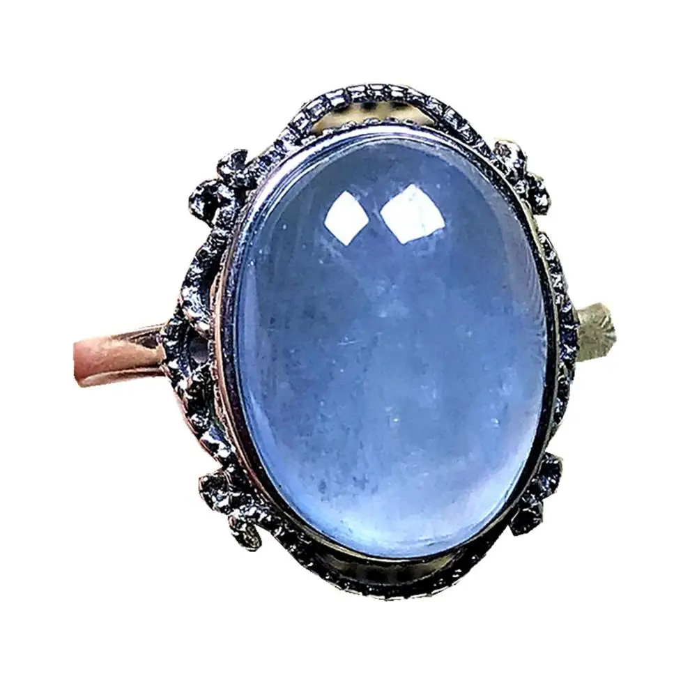 15x12mm Top Natural Ocean Blue Aquamarine Ring Silver Sterling Jewelry For Woman Man Crystal Beads Stone Adjustable AAAAA | Украшения и