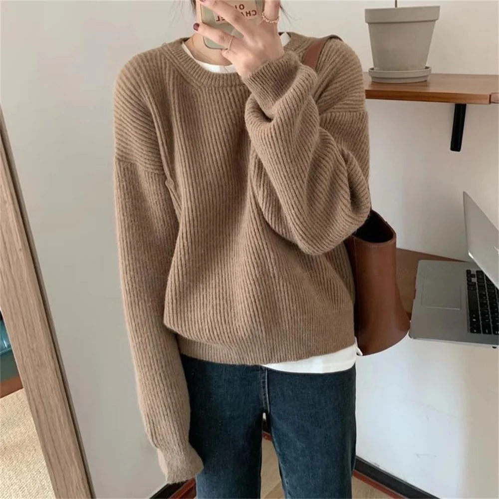 

Осенняя шикарная верхняя одежда в стиле Харадзюку, Женские Элегантные вязаные топы в офисном стиле, повседневный новый удобный пуловер, сви...