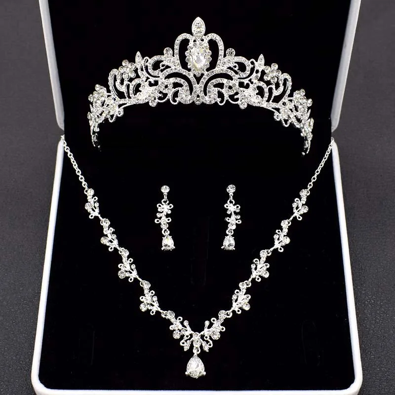

Wedding Bride Jewely Set Crystal Pearl Crown and Necklace Earrings Set Zircon Bridal Necklace Set Wedding Hair Jewelry
